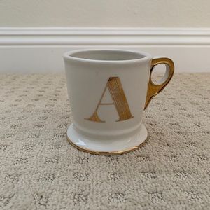 NWOT anthropologie “A” typeface monogram initial mug - white and metallic gold